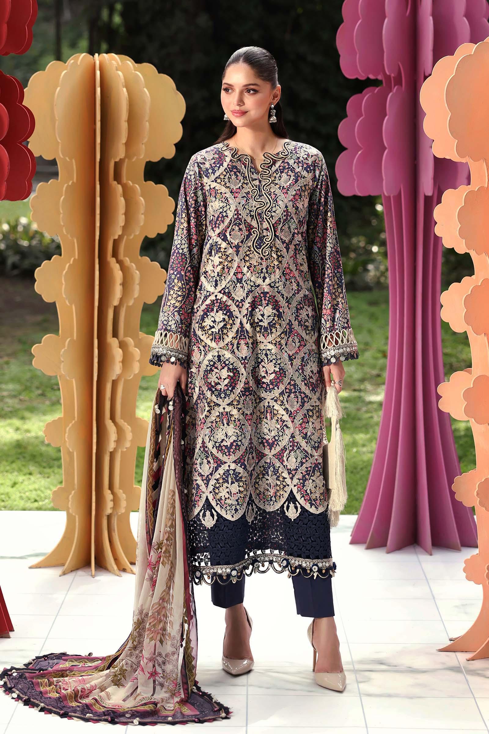 Maria B Printed Embroidered Lawn 3PC Unstitched Memon Clothes